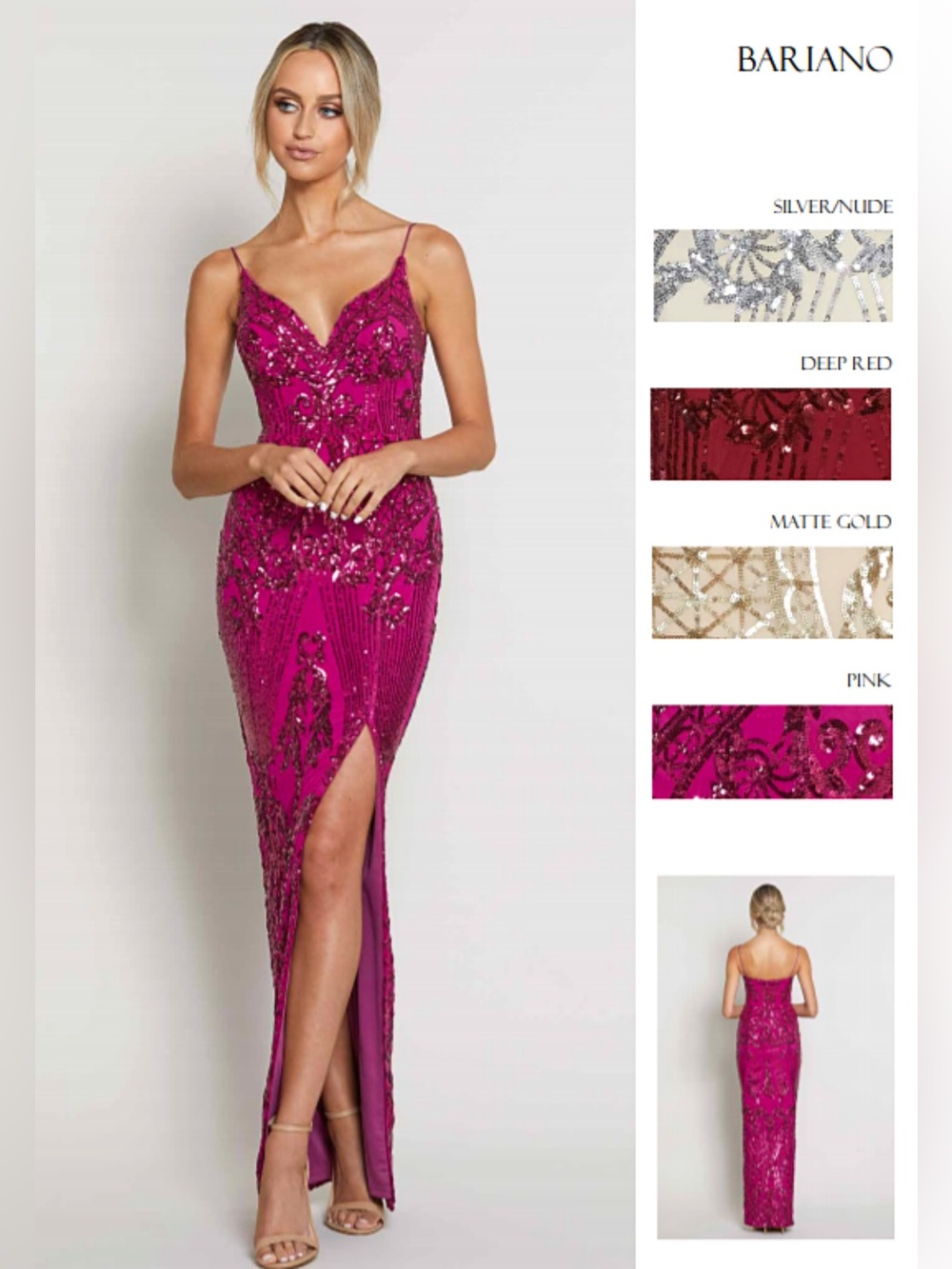 NWT Bariano Size US 2 Embellish Fuchsia Evening Gown High Slit